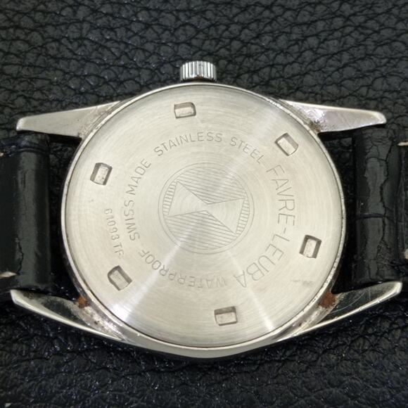 Vintage 1980 Favre Leuba Manual Mens Silver Watch W/Leather Strap - Picture 8 of 9
